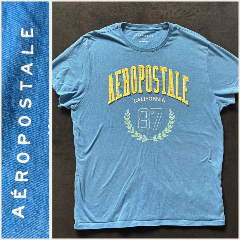 Aeropostale Mens XL Blue‎ California 87 Graphic T Shirt Short Sleeve Crew Neck